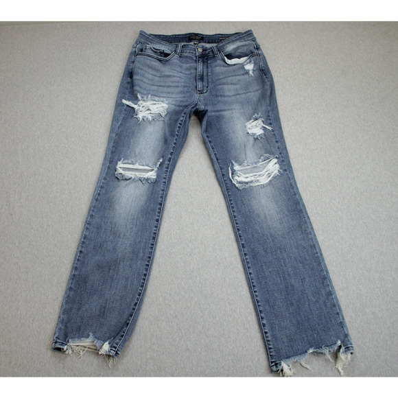 Judy Blue Jeans Womens 14W Blue Straight Fit Distressed Cotton Blend Stretch - Picture 1 of 9